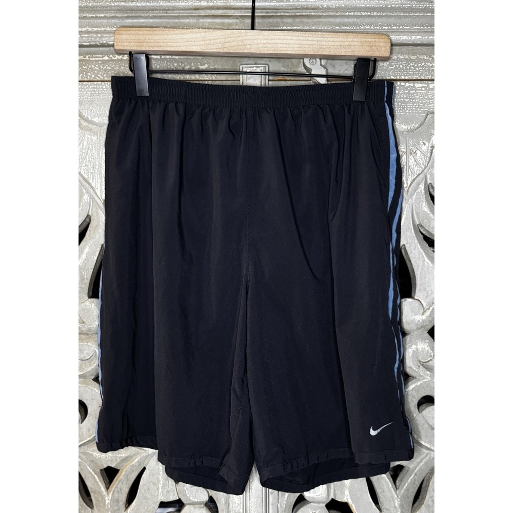 Nike Dri-FIT Athletic Shorts Mens Medium Black Blue Stripe Running Gym Training